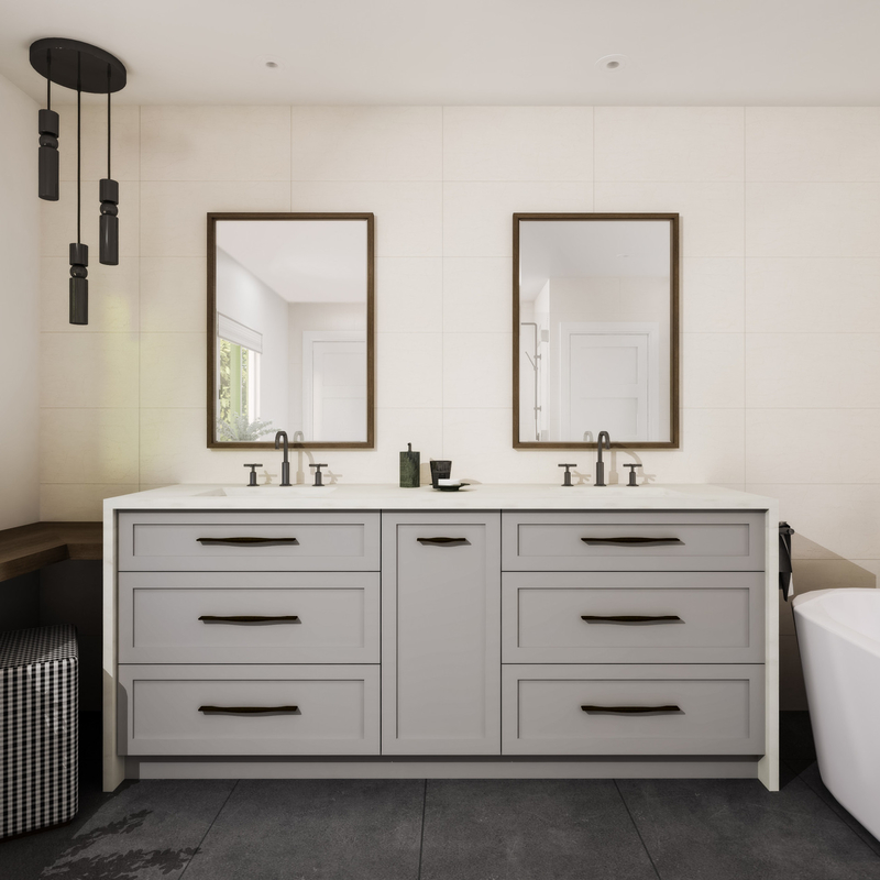 Bretterboden - angebrachte Lack-Badezimmer-Eitelkeits-Einheiten heller Grey Shaker 72 Zoll-doppelter Spiegel
