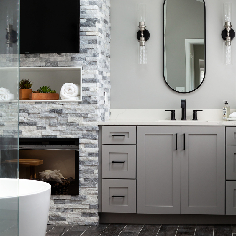 Neutrale Grey Shaker Style Lacquer Bathroom Vanity-Luxuseinheiten kombiniert mit 2 Türen 6 Fächer