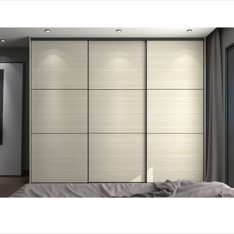 Moderner Hauptschlafzimmer-Garderoben-Wandschrank-hölzernes Korn-Bauholz-Furnier-BlattSchiebetür-Kabinett mit Aufbereiter