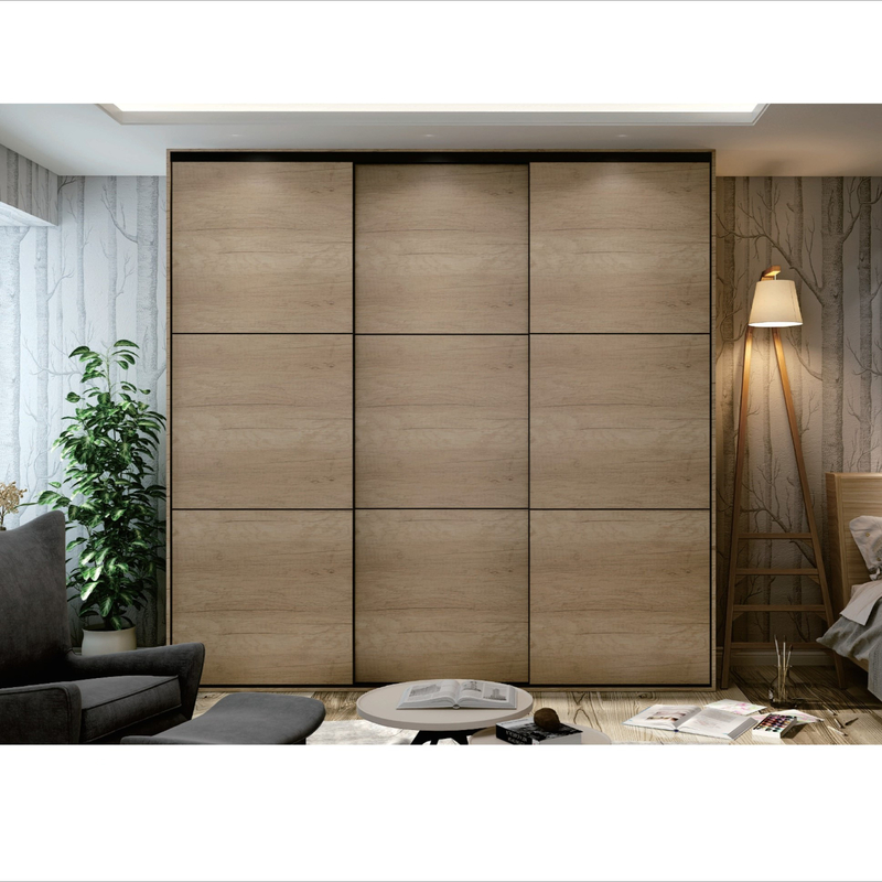 Moderner Hauptschlafzimmer-Garderoben-Wandschrank-hölzernes Korn-Bauholz-Furnier-BlattSchiebetür-Kabinett mit Aufbereiter