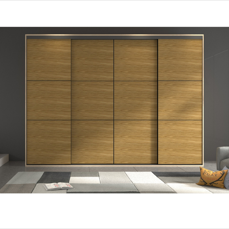 Moderner Hauptschlafzimmer-Garderoben-Wandschrank-hölzernes Korn-Bauholz-Furnier-BlattSchiebetür-Kabinett mit Aufbereiter