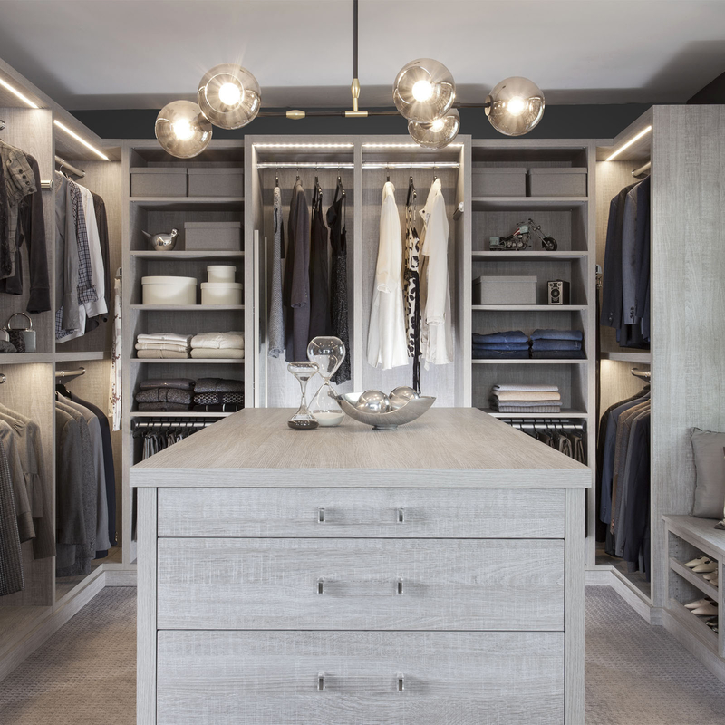 Moderne beige Grey Melamine Walk In Closet-Glashaupttür für Umkleidekabine