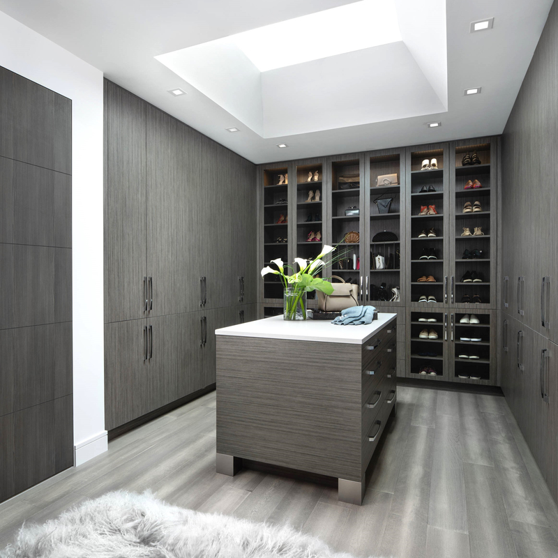 Moderne beige Grey Melamine Walk In Closet-Glashaupttür für Umkleidekabine