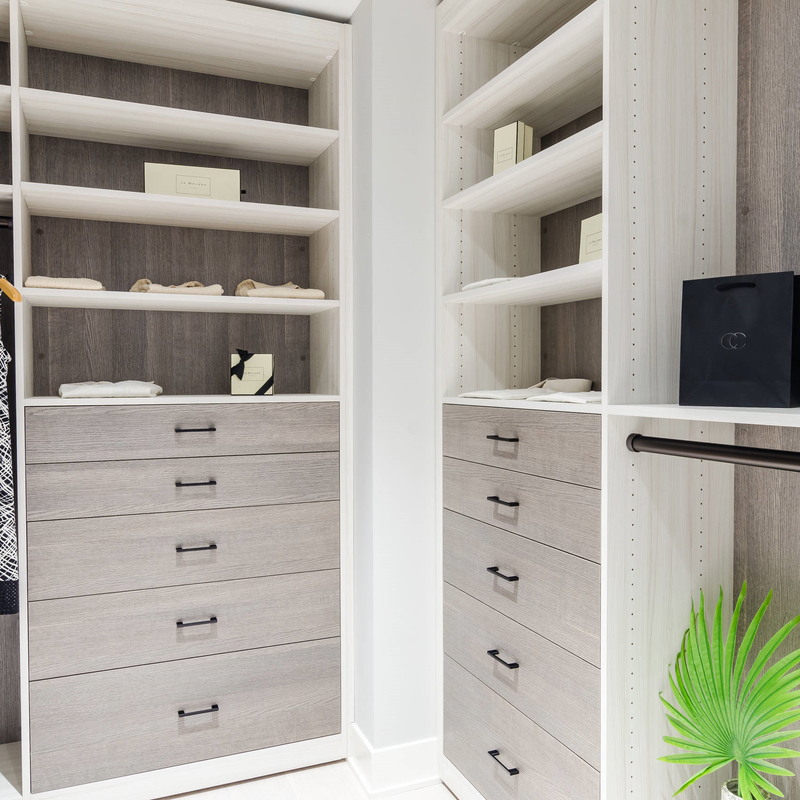 U formen hölzernen Weg Matte Grey Melamine Walk Through Wardrobes im Roben-Speicher