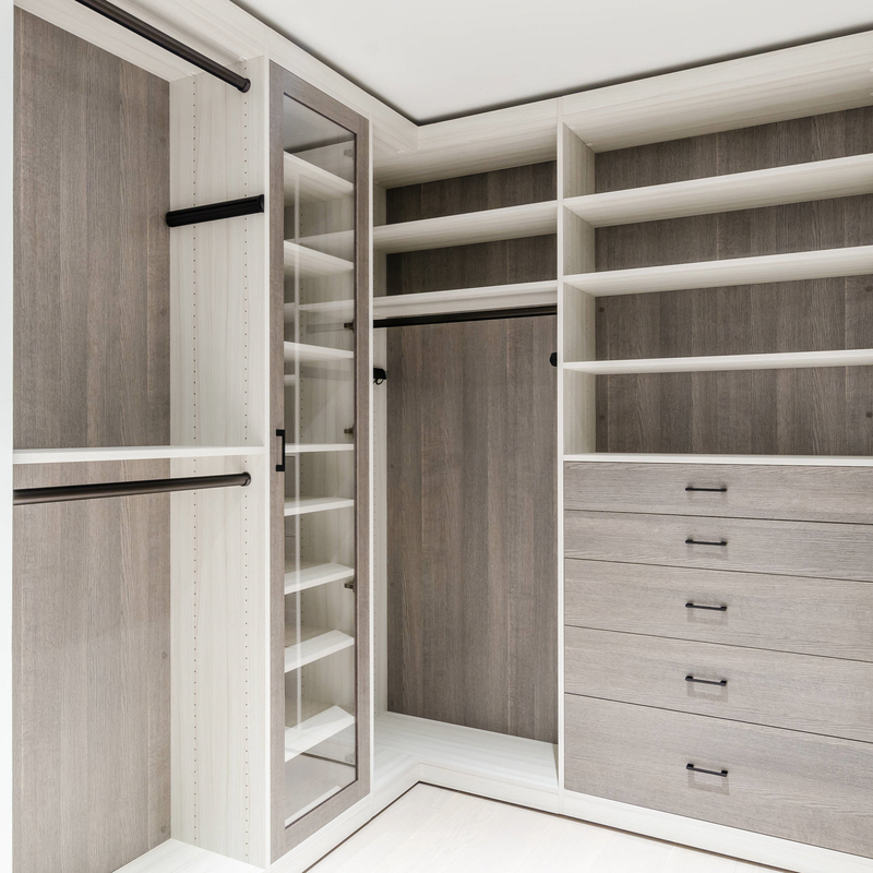 U formen hölzernen Weg Matte Grey Melamine Walk Through Wardrobes im Roben-Speicher