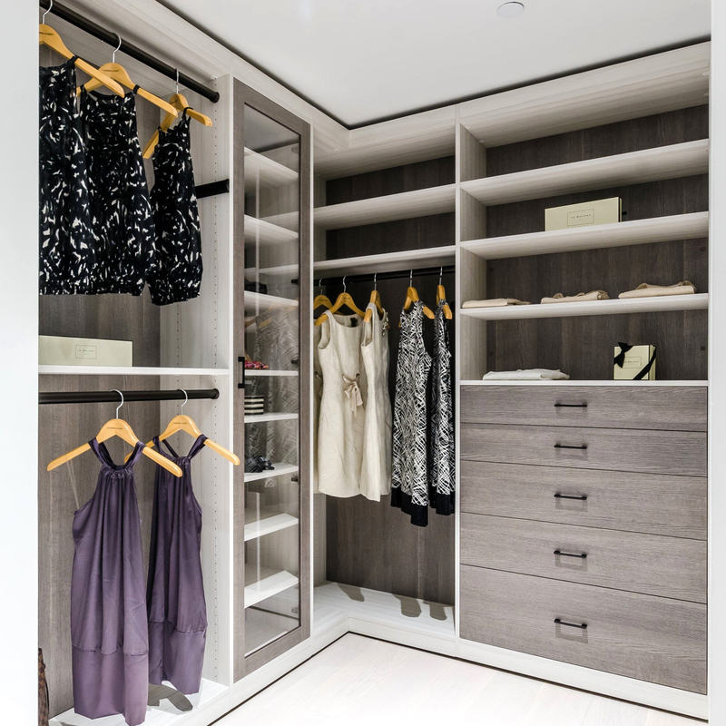 U formen hölzernen Weg Matte Grey Melamine Walk Through Wardrobes im Roben-Speicher
