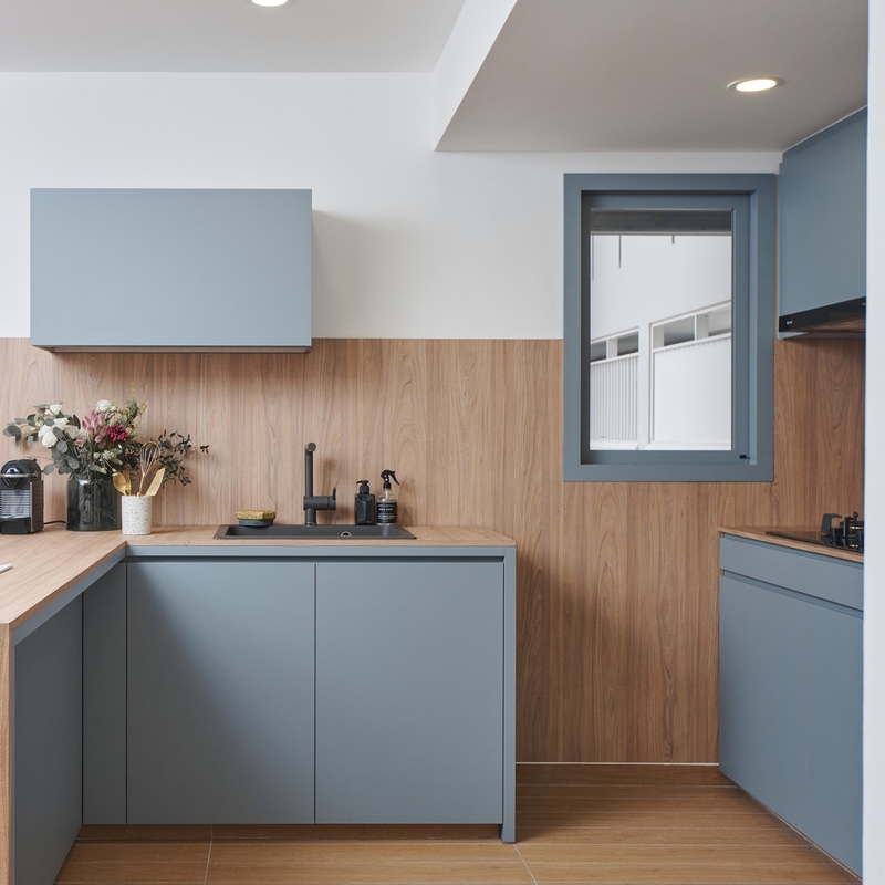 Lack-Küchenschrank-Holz-Korn-Farbfreie Griff-Küche des Vergaser-P1 eingestellt mit Countertop