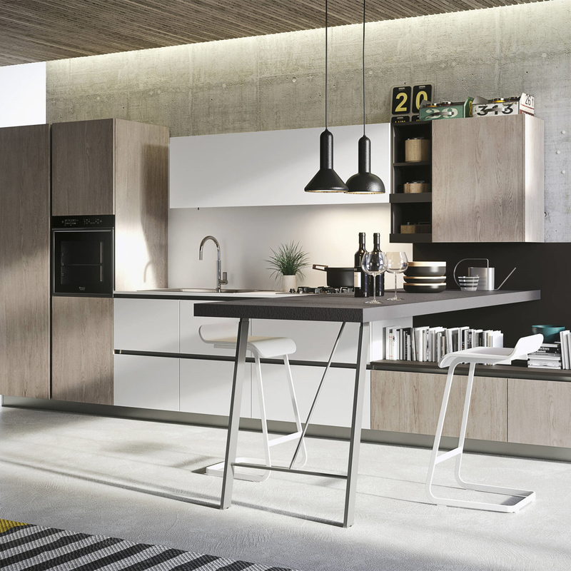 Küchen-Hängeschrank mit Melamin-Finish, gemischt mit weißen und schwarzen Griffen