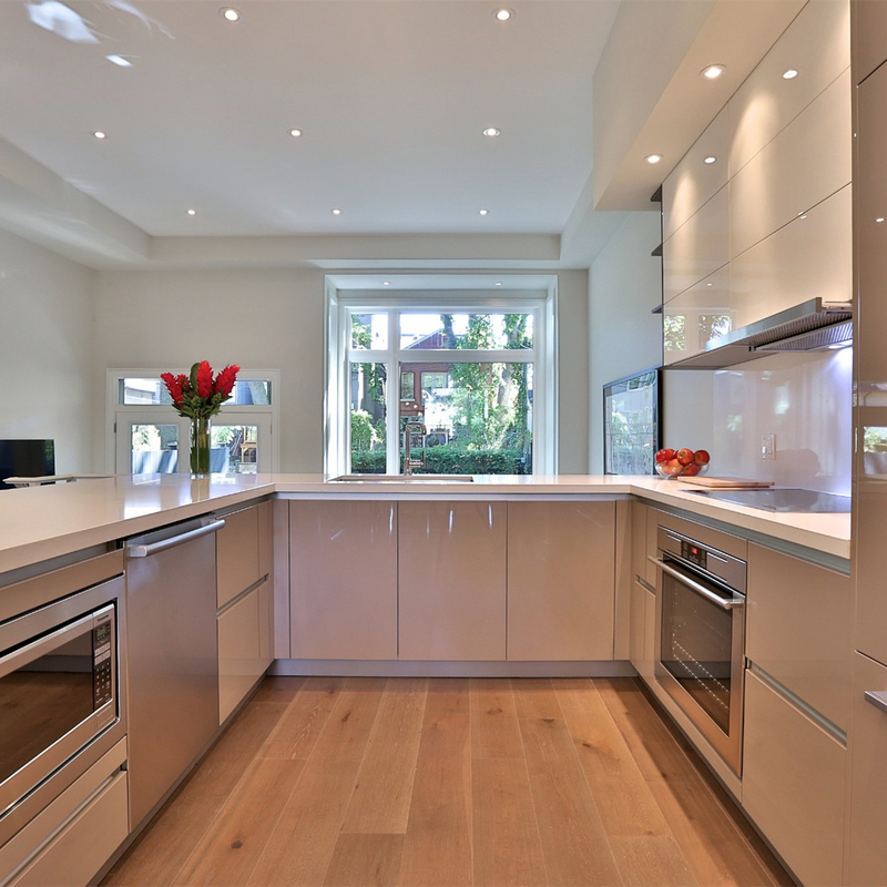 U formen Hochglanz-Weiß und hängenden Küchenschrank Grey Lacquer Kitchen Furniture Walls mit Handless Entwurf