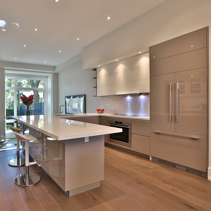 U formen Hochglanz-Weiß und hängenden Küchenschrank Grey Lacquer Kitchen Furniture Walls mit Handless Entwurf