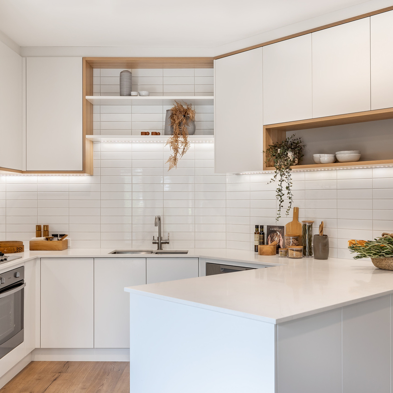 U formen Matte White Melamine Small Modular-Küchenschränke mit Handless Entwurf für Wohnung