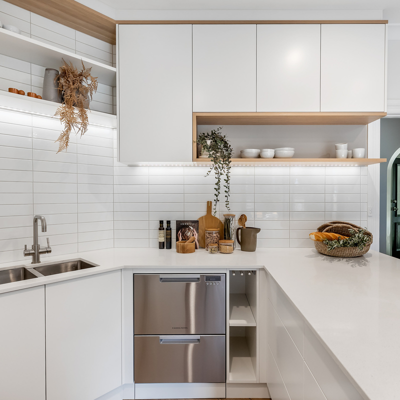 U formen Matte White Melamine Small Modular-Küchenschränke mit Handless Entwurf für Wohnung