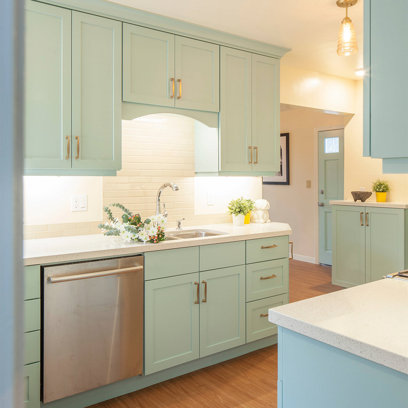 Möbel-Matt Lacquer Mint Green Kitchen-Kabinette des Fabrik-direkte ganzen Satzes mit goldenen Griffen und Wanne